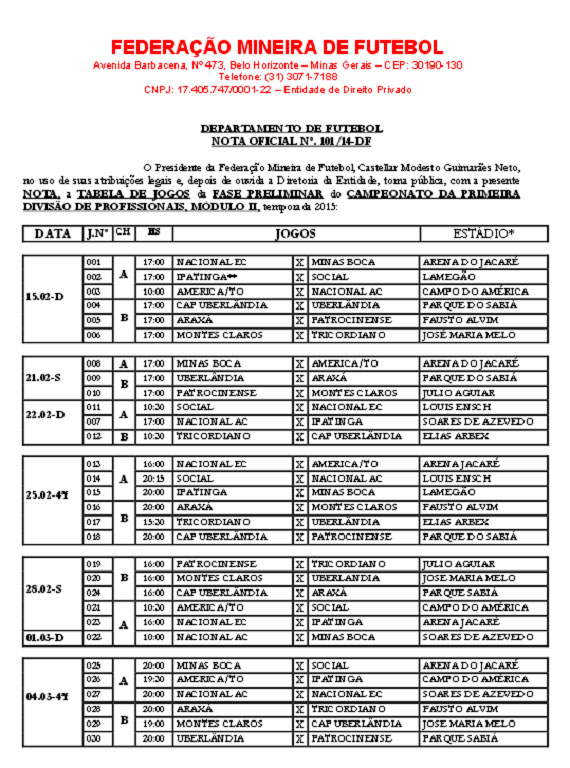 Tabela Modulo II de 2015 - 1 